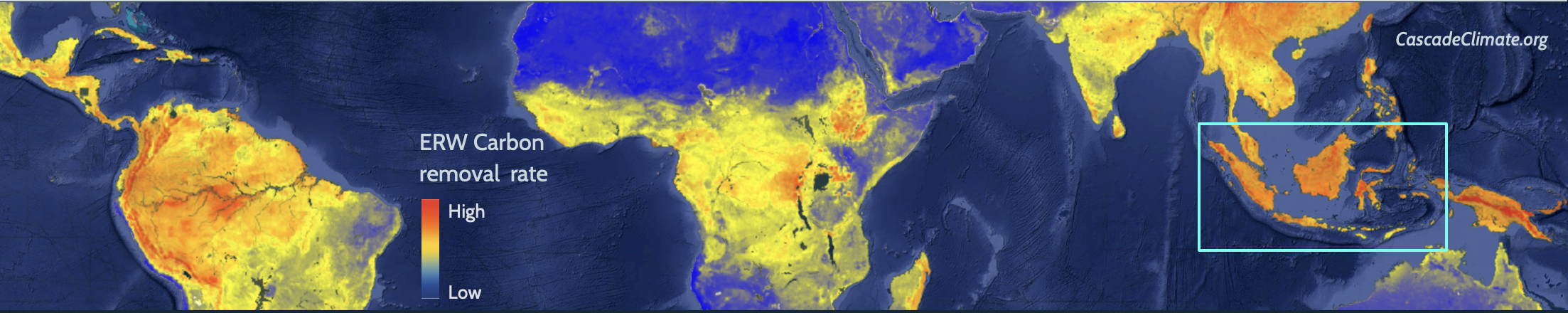 Global ERW carbon removal rate map highlighting Indonesia
